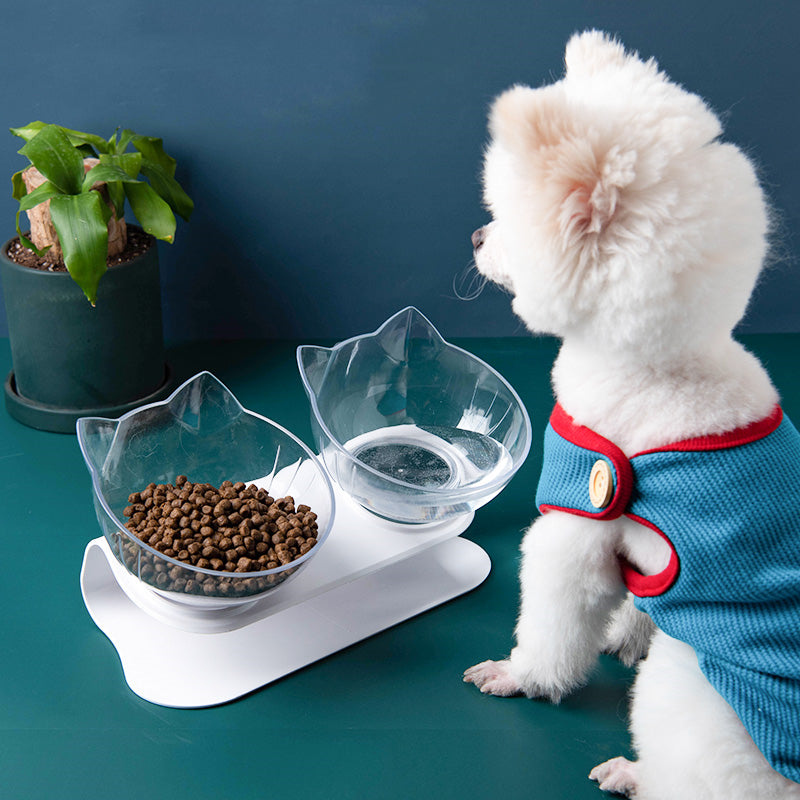 Slanted cat food bowl | Transparent cat ear design bowl
