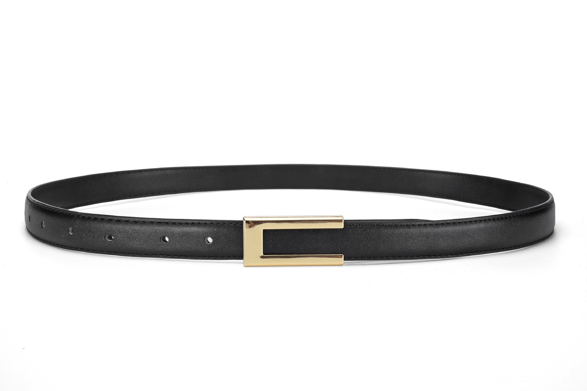 Women's Black Slim Leather Belt | Cowhide Retro Style