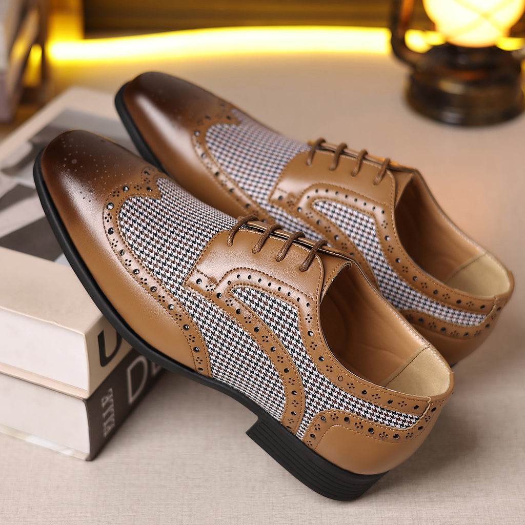 Men's Leather Houndstooth Loafers | Elegant Slip-On Shoes