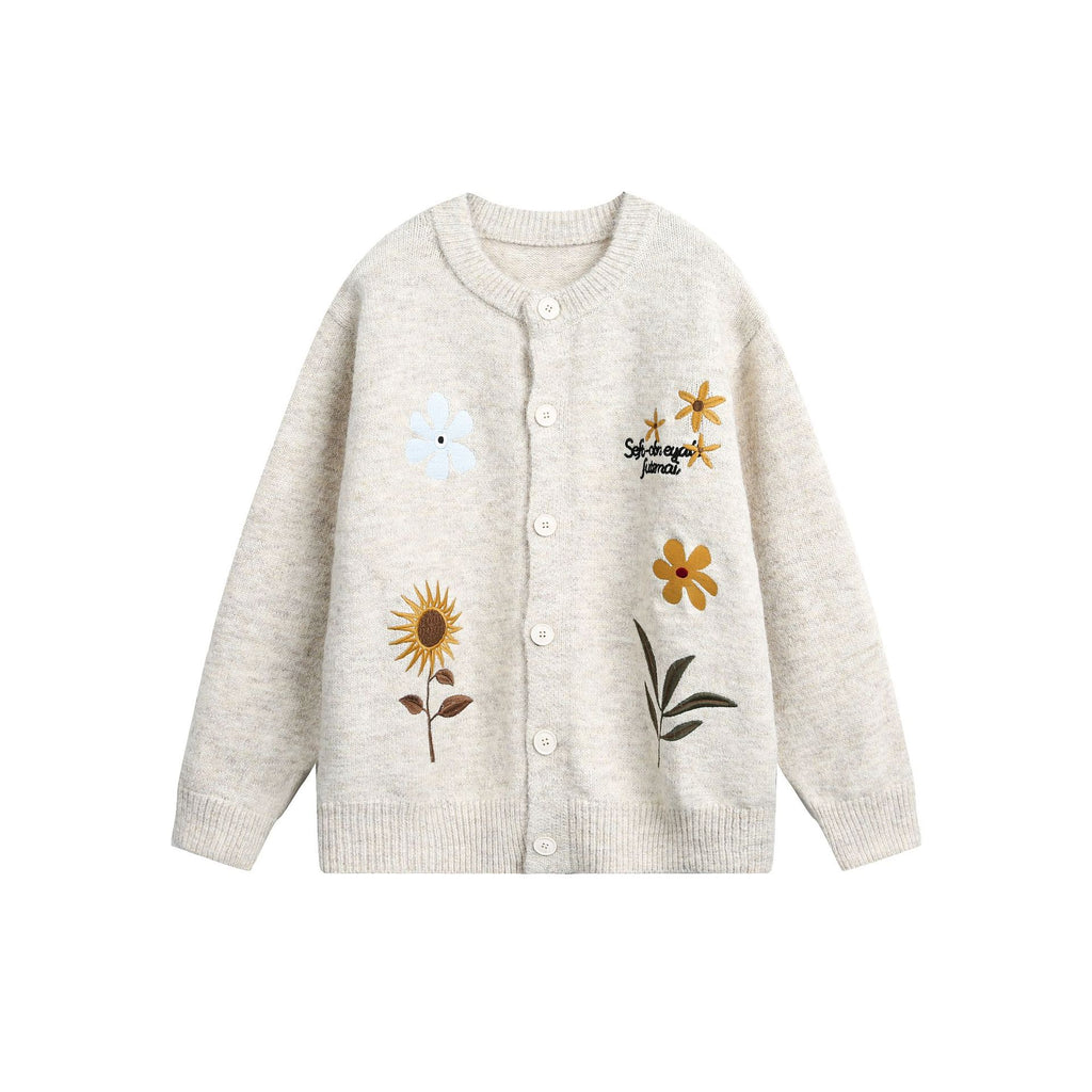 Women's Knitted Cardigan with Floral Embroidery – Retro Preppy Style