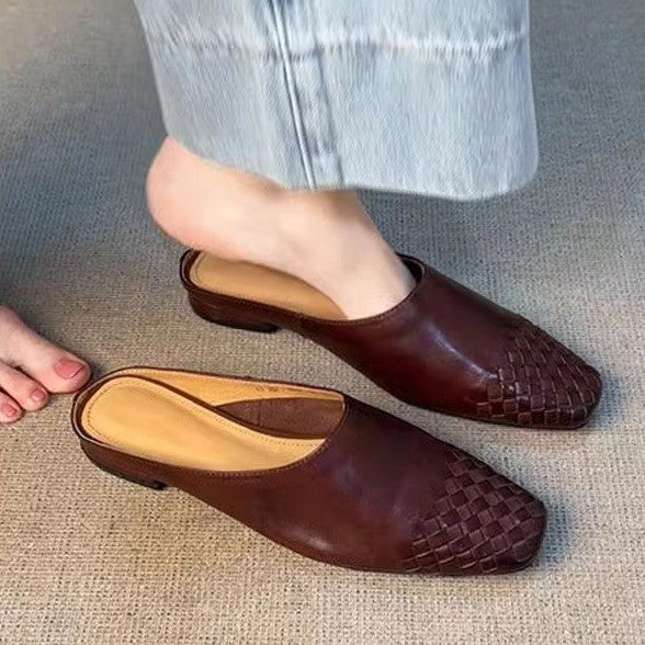 Women's Retro Braided Mules – Closed Toe Comfort Slippers
