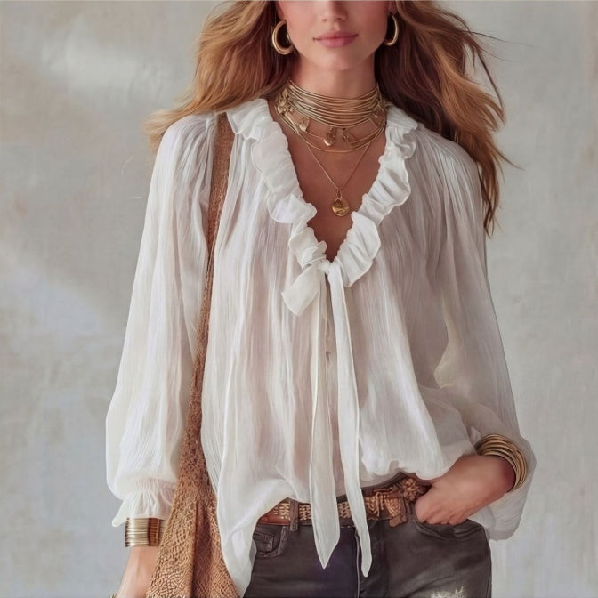 Fashionable Women's V-Neck Shirt – Loose Fit & Timelessly Elegant