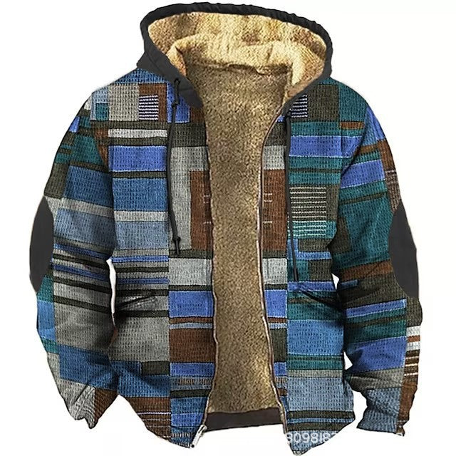 Men's Winter Jacket Lined - Thick Patchwork Cotton Jacket