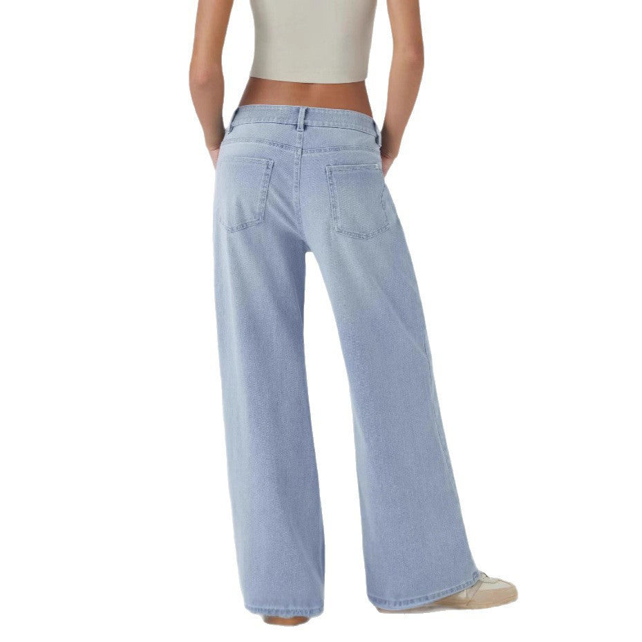 Women's Retro Wide Leg Jeans – Washed Denim with Textured Design