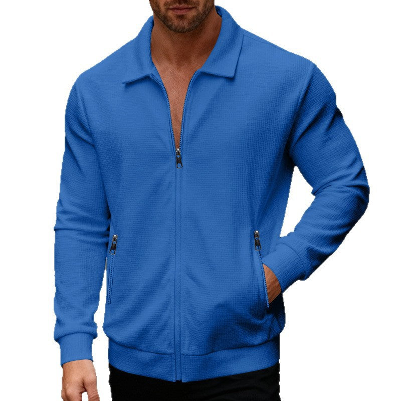 Men's Waffle Knit Zip-Up Jacket – Stylish Collar Jacket