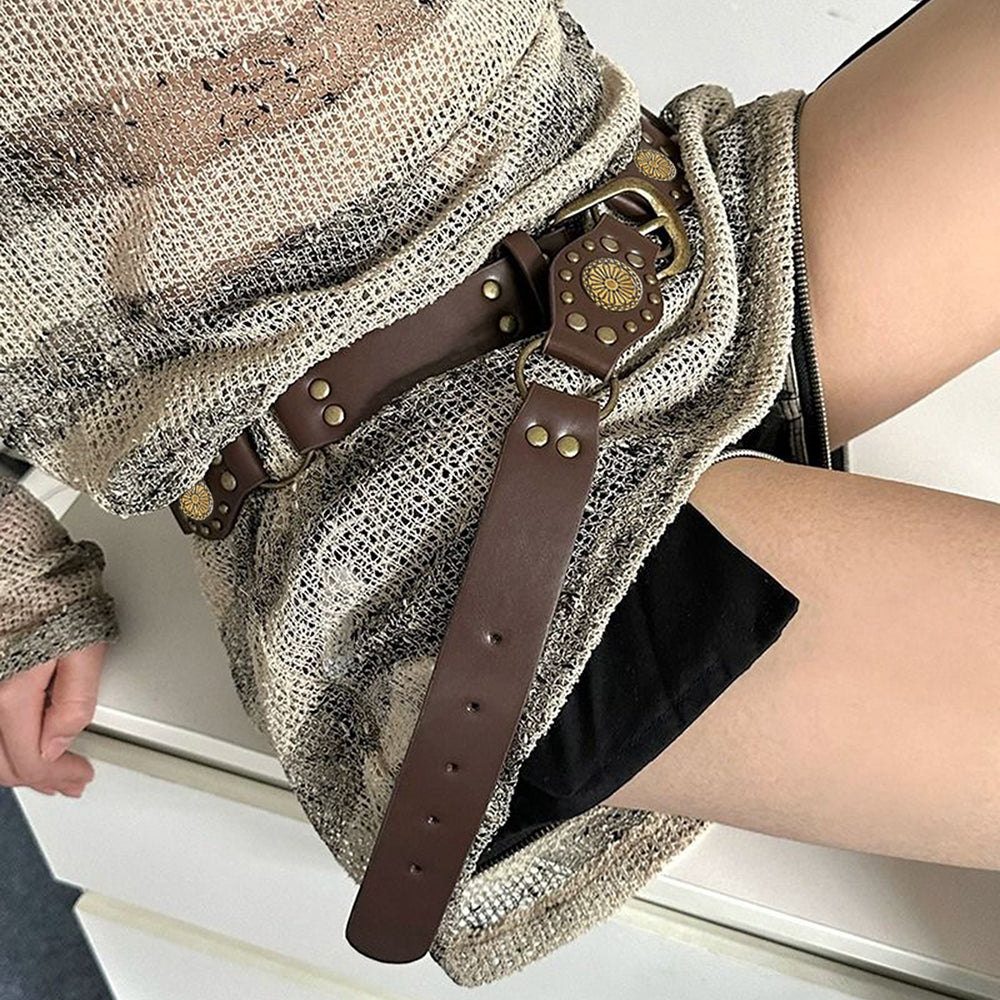 Vintage Belt Unisex | Studded Metal Buckle Punk Style