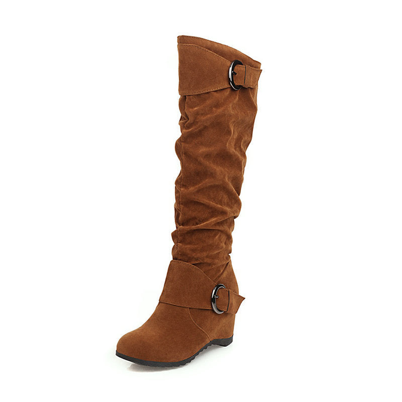 Women's Knee-High Wedge Boots – British High-Top Style