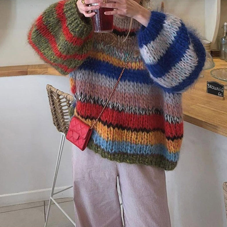 Damen Oversize Streifenpullover | Moderner Colorblock Look