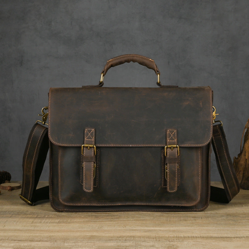 Men's Genuine Leather Laptop Bag – Shoulder Crossbody Business Bag