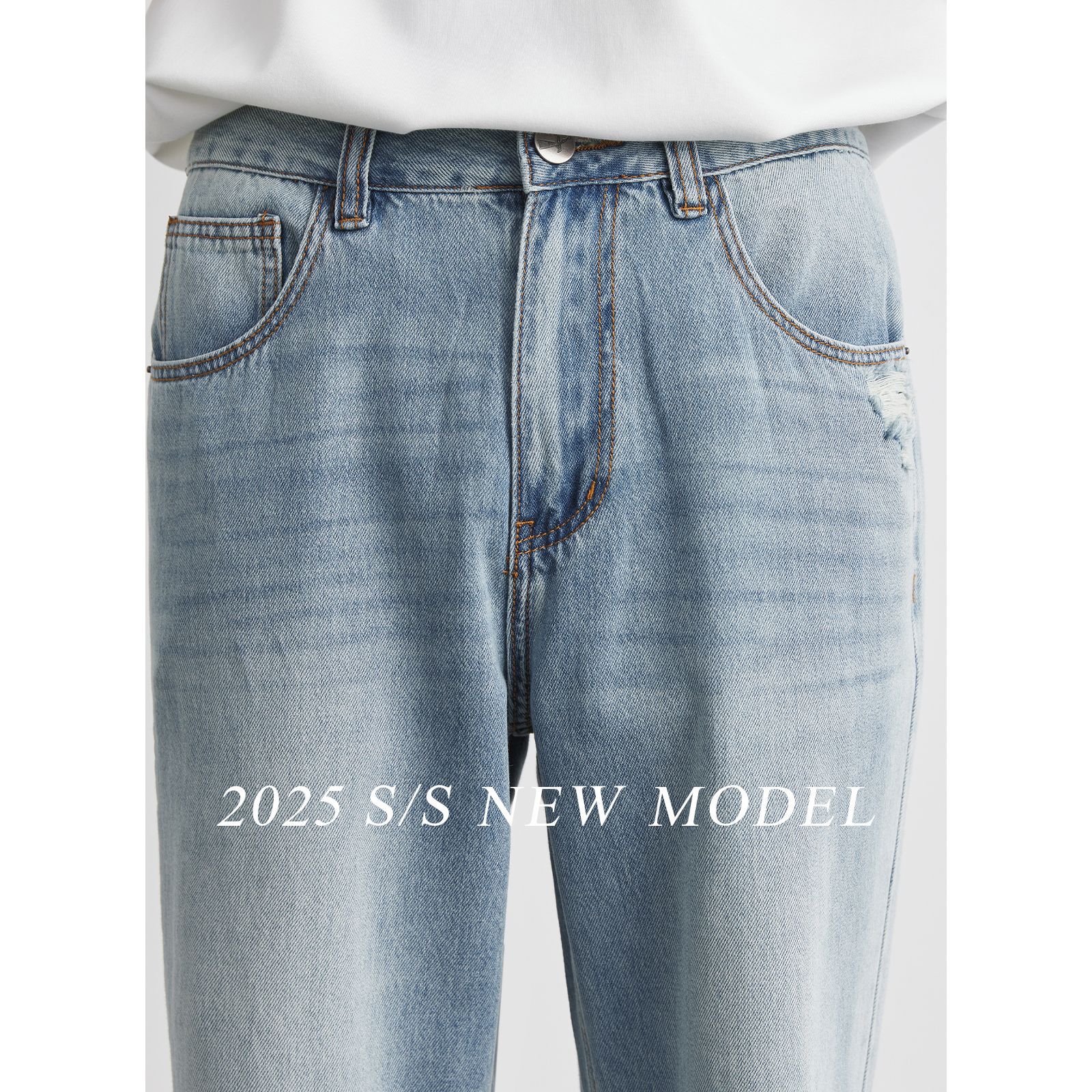 Men's Ripped Jeans Light Blue – Straight Leg Denim Pants