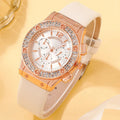 Korean Style Diamond-Embedded Fashion PU Strap Watch