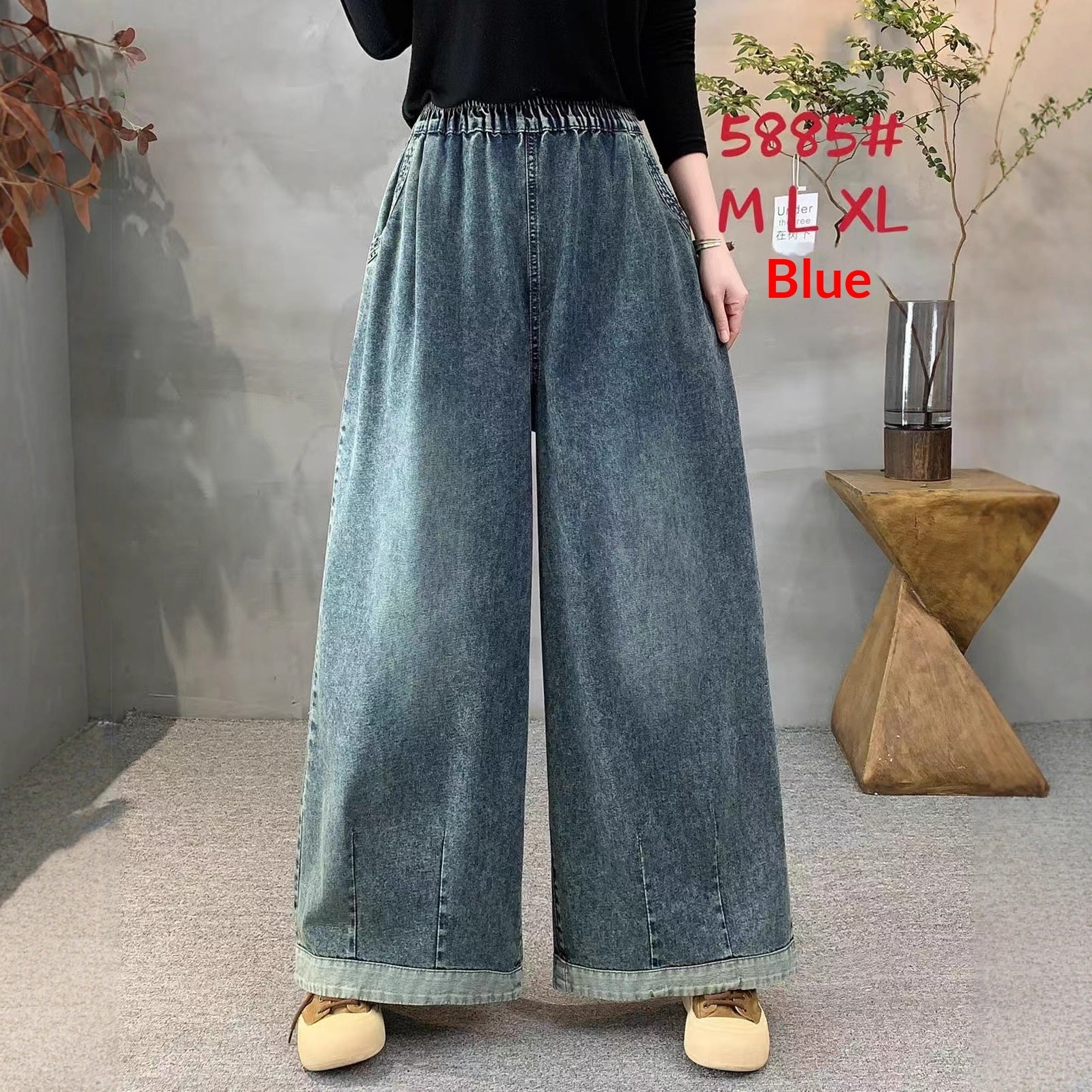 Women's High Waist Wide Leg Jeans with Elastic Waistband – Loose Fit Denim