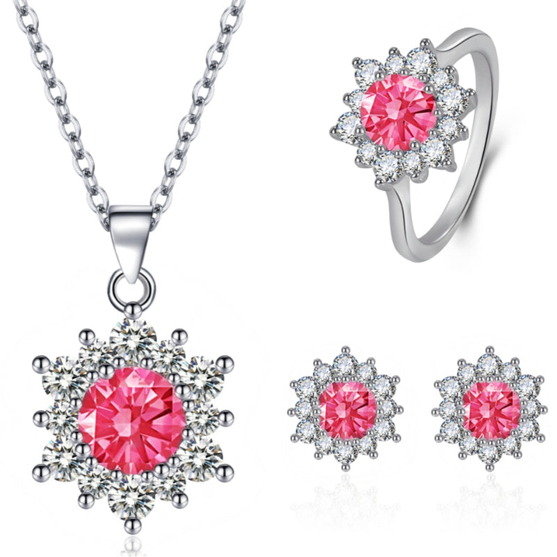 Luxurious Snowflake Jewelry Set with Zirconia – Necklace, Earrings & Ring in Sparkling Design