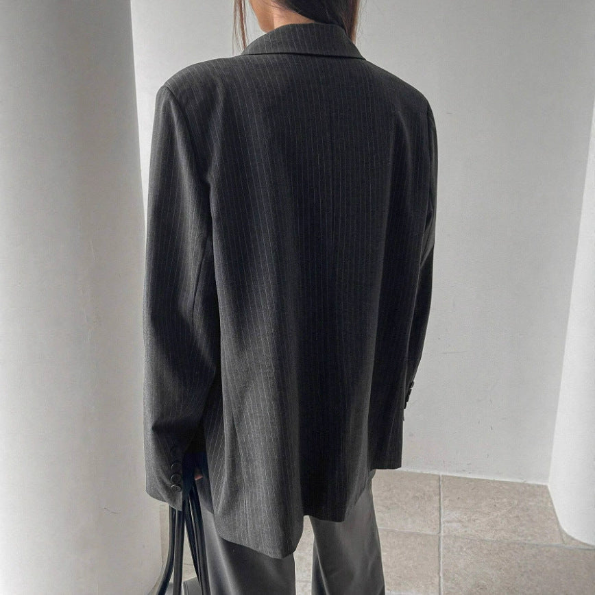 Damen Streifenmantel Elegant Lang | Moderner Casual Coat