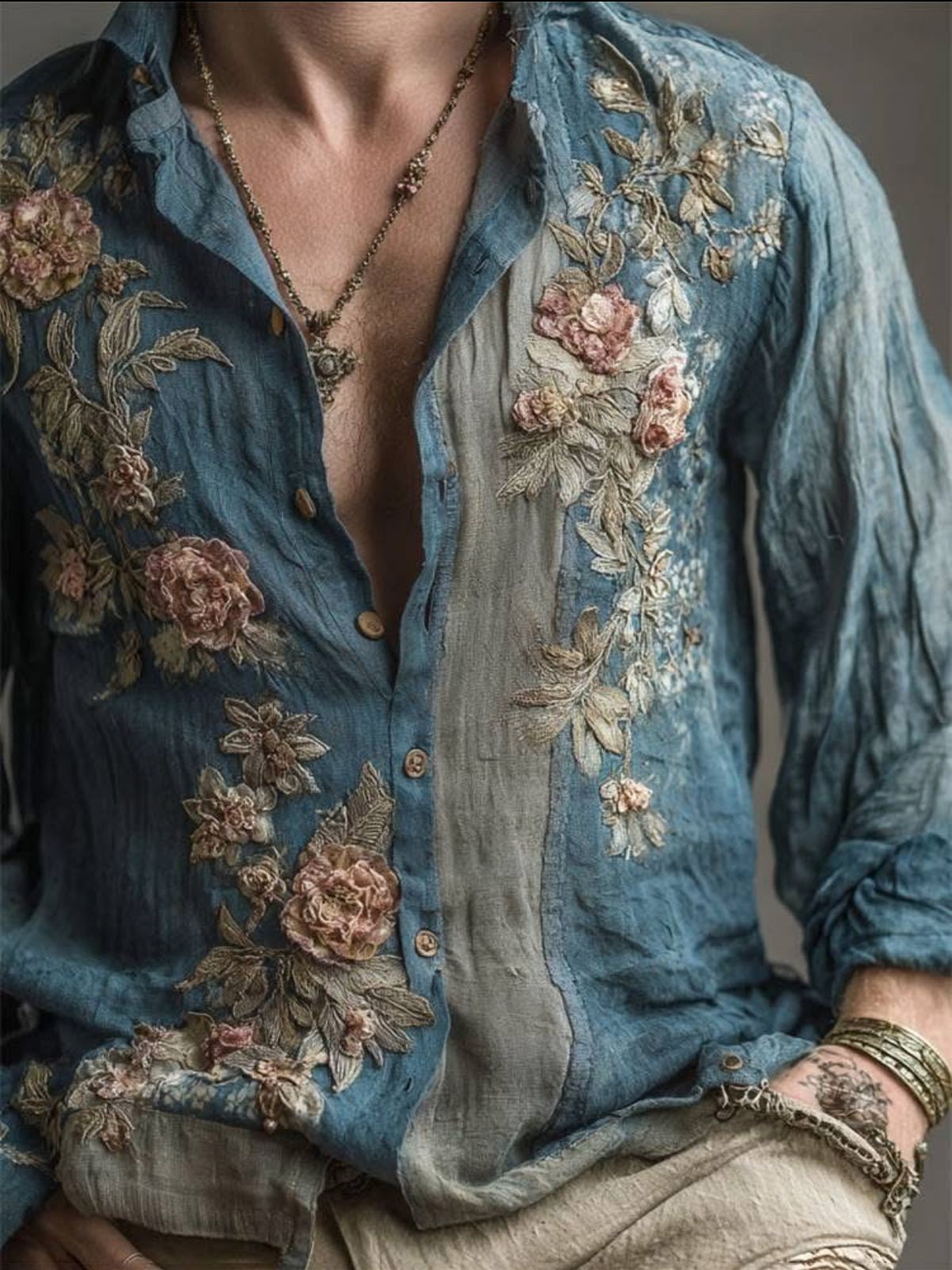 Men's Retro Shirt | Long Sleeve Floral Print Casual Look