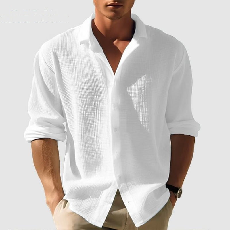 Men's Long-Sleeved Shirt Lapel | Casual Business Plain Spring Autumn