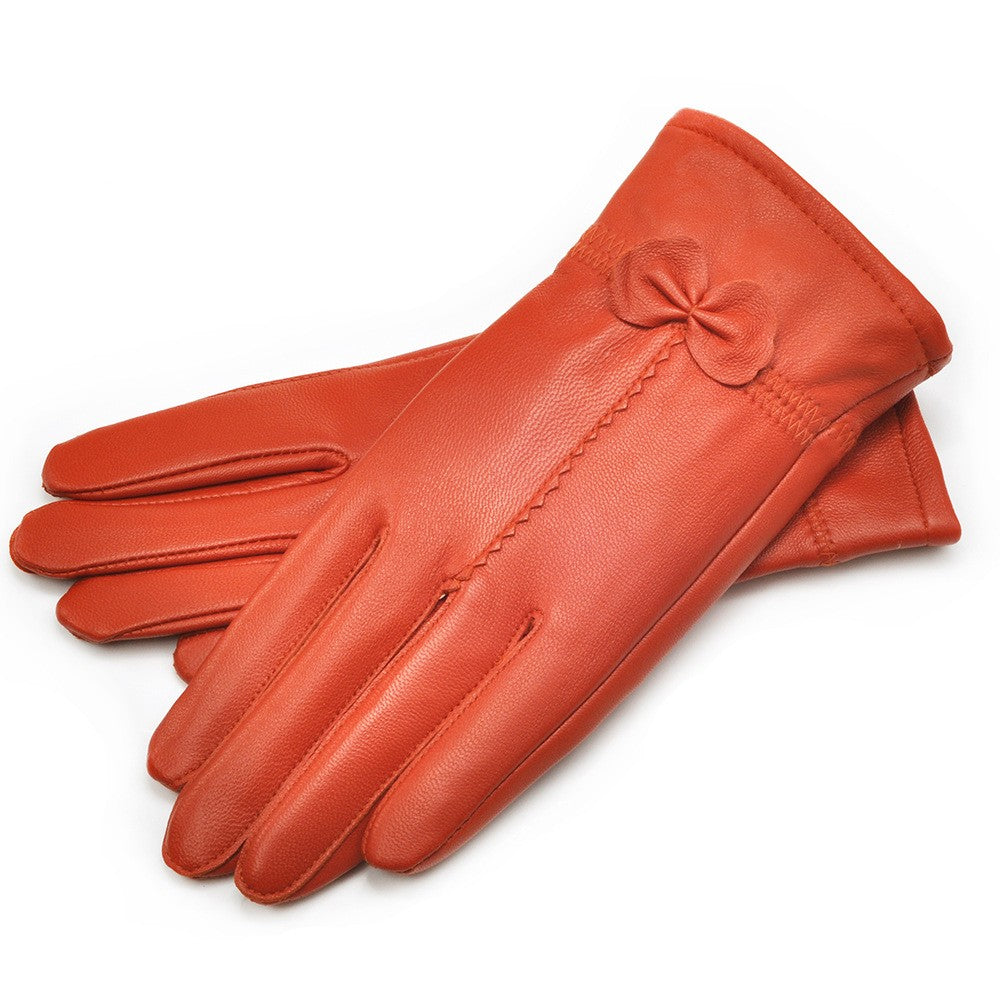 Damen Schafleder Handschuhe mit Schleife – Gefüttert Warm Winter