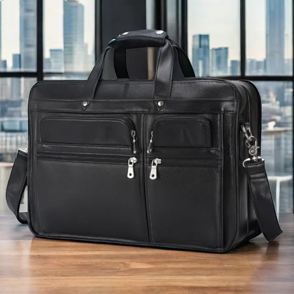 Men's 17-inch Full-Grain Cowhide Leather Premium Business Laptop Bag