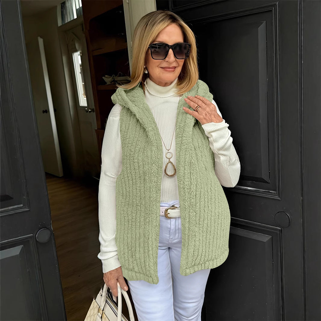 Damen Kapuzenweste Flauschig – Ärmellos, Warm & Casual Look