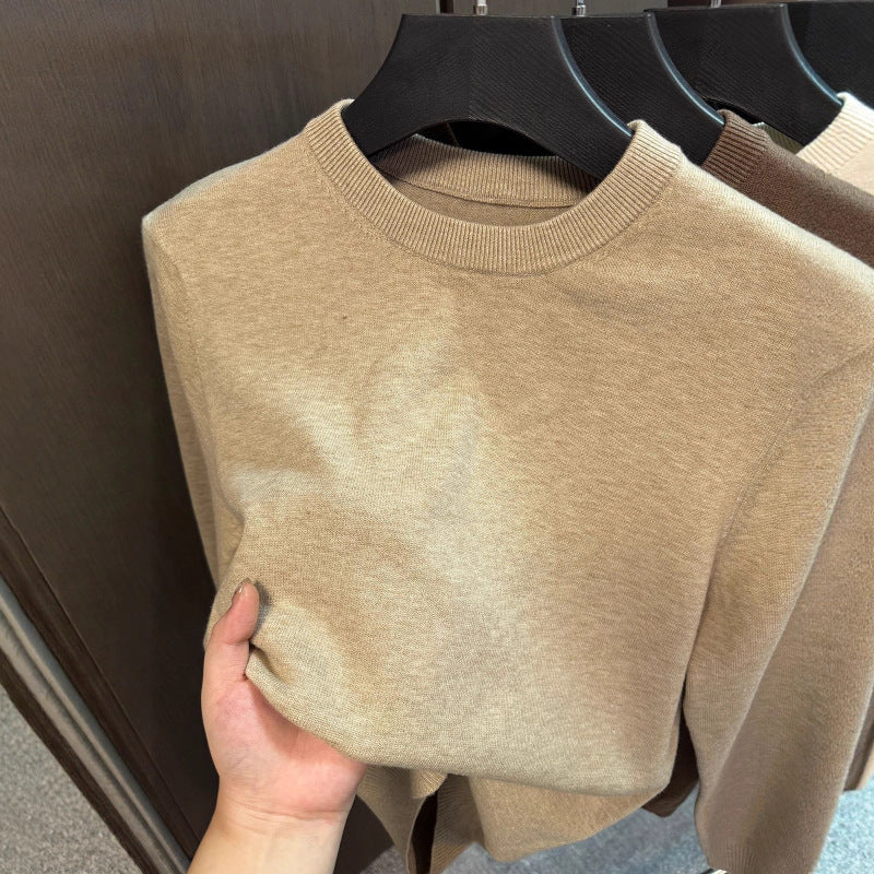 Men's Knitted Crew Neck T-Shirt Plain – Casual Long-Sleeve Basic Pullover