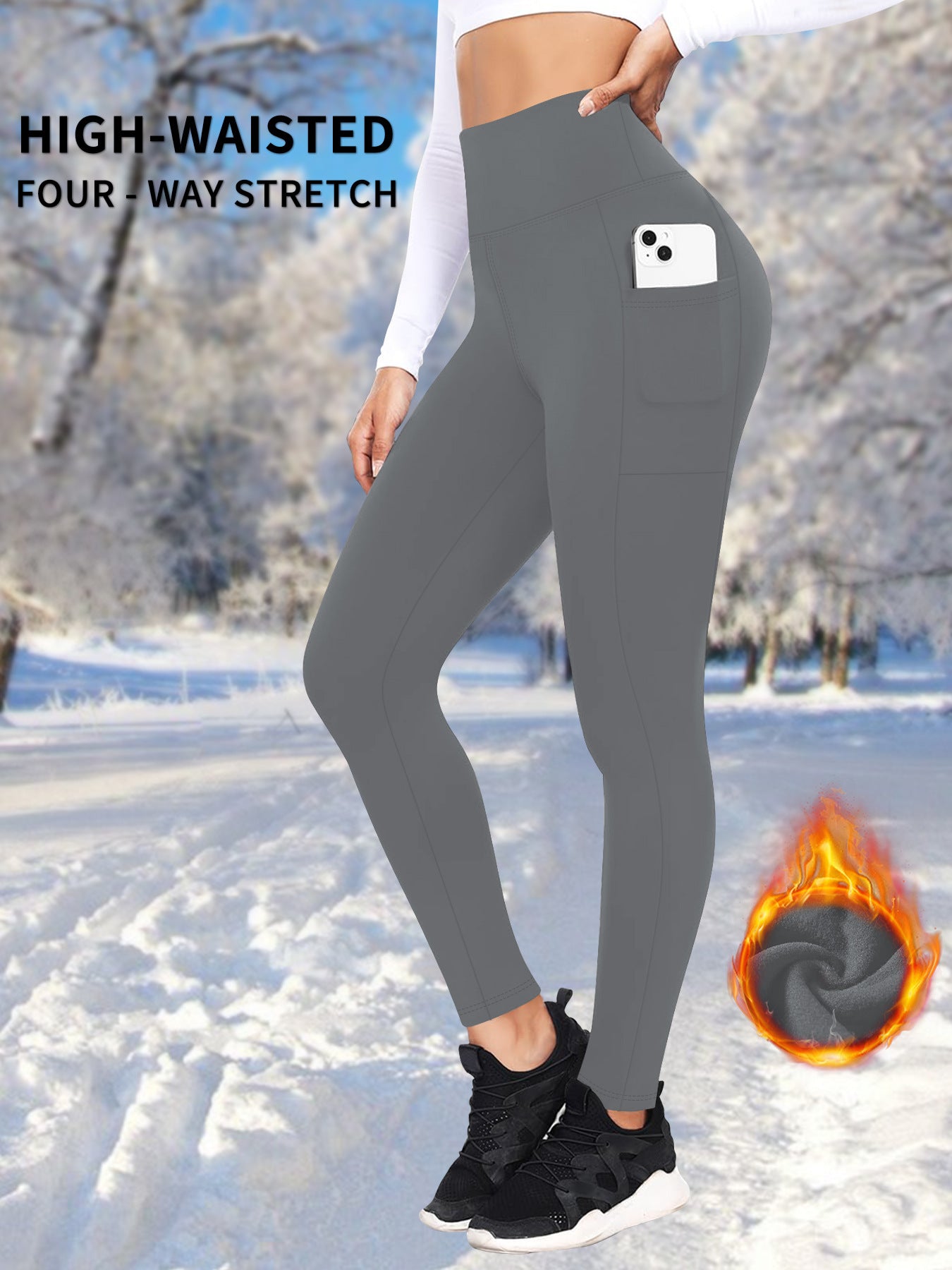 Women's Thermal Yoga Leggings with Pockets – Lined Winter Warm