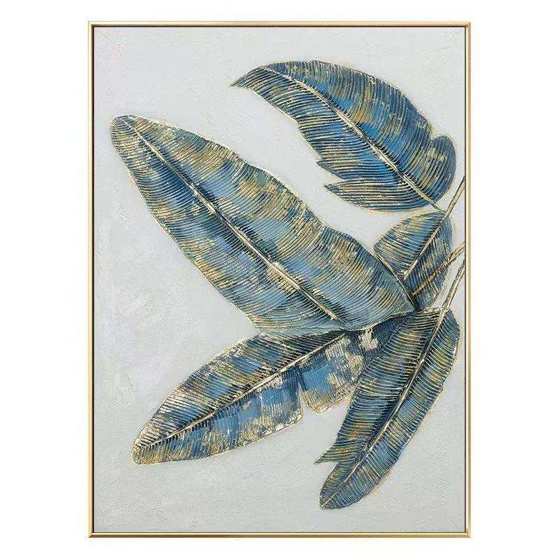 Golden Banana Leaves Oil Painting | Abstract Canvas Green Modern