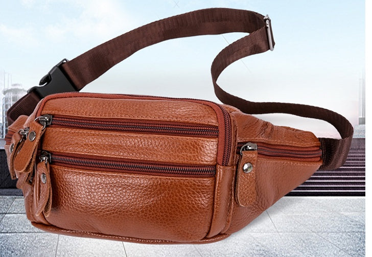 Men's Genuine Leather Chest Bag – Cowhide Shoulder Bag & Waist Bag