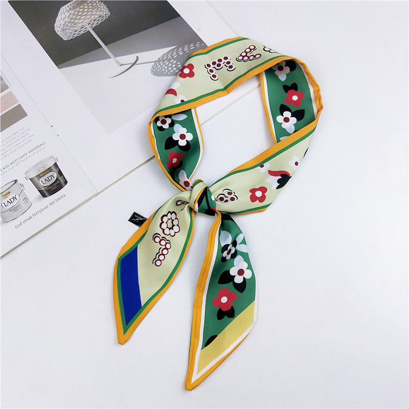 Narrow Women's Silk Scarf Thin Elegant Neckerchief Versatile