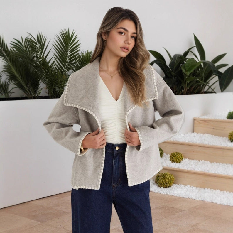 Eleganter Damen Cardigan Mantel | Warme Kontrastfarben Jacke