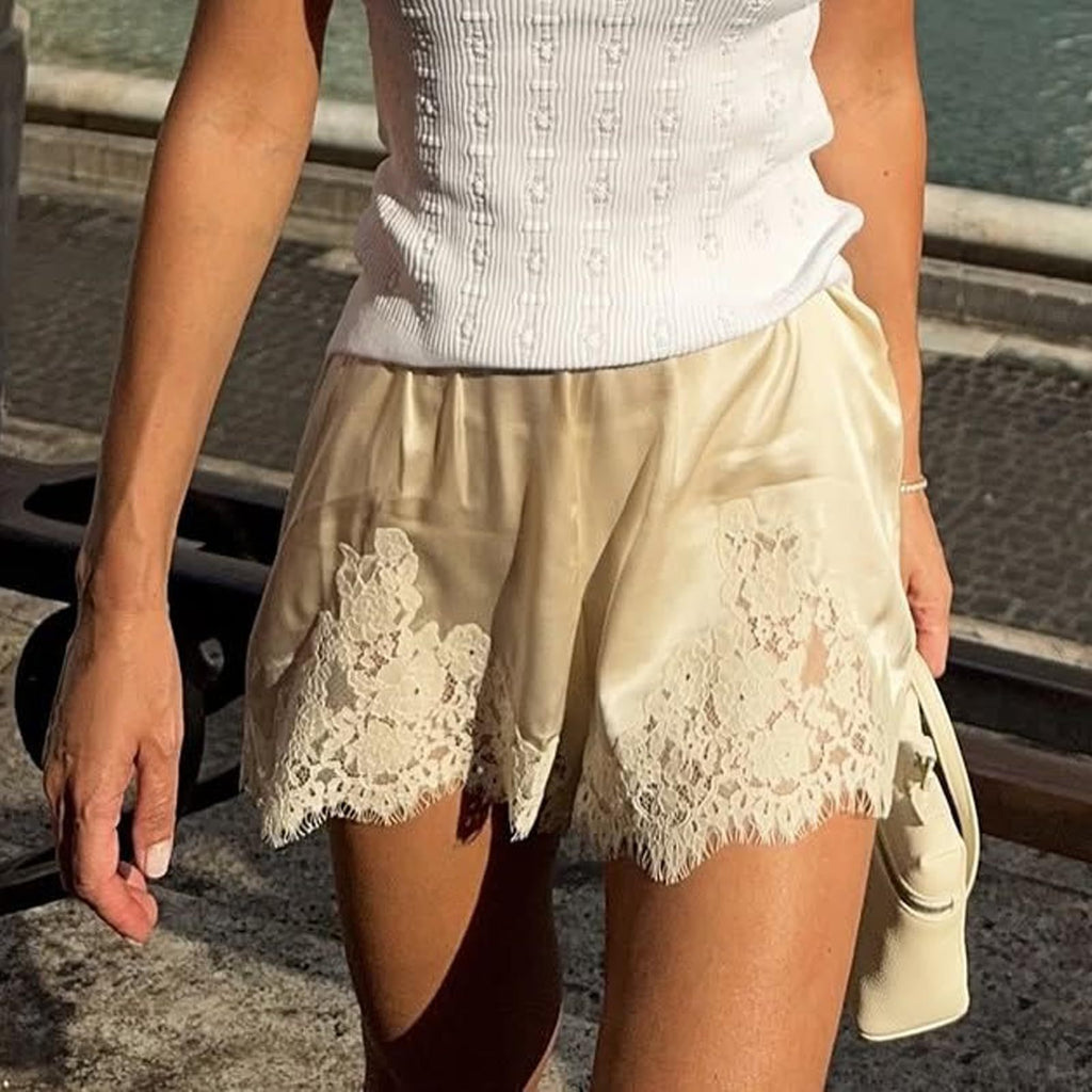 Women's Satin Shorts | Elegant Silk Loungewear with Lace