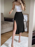 Satin & Velvet Skirt with Button Placket – Elegant Women's Midi Skirt