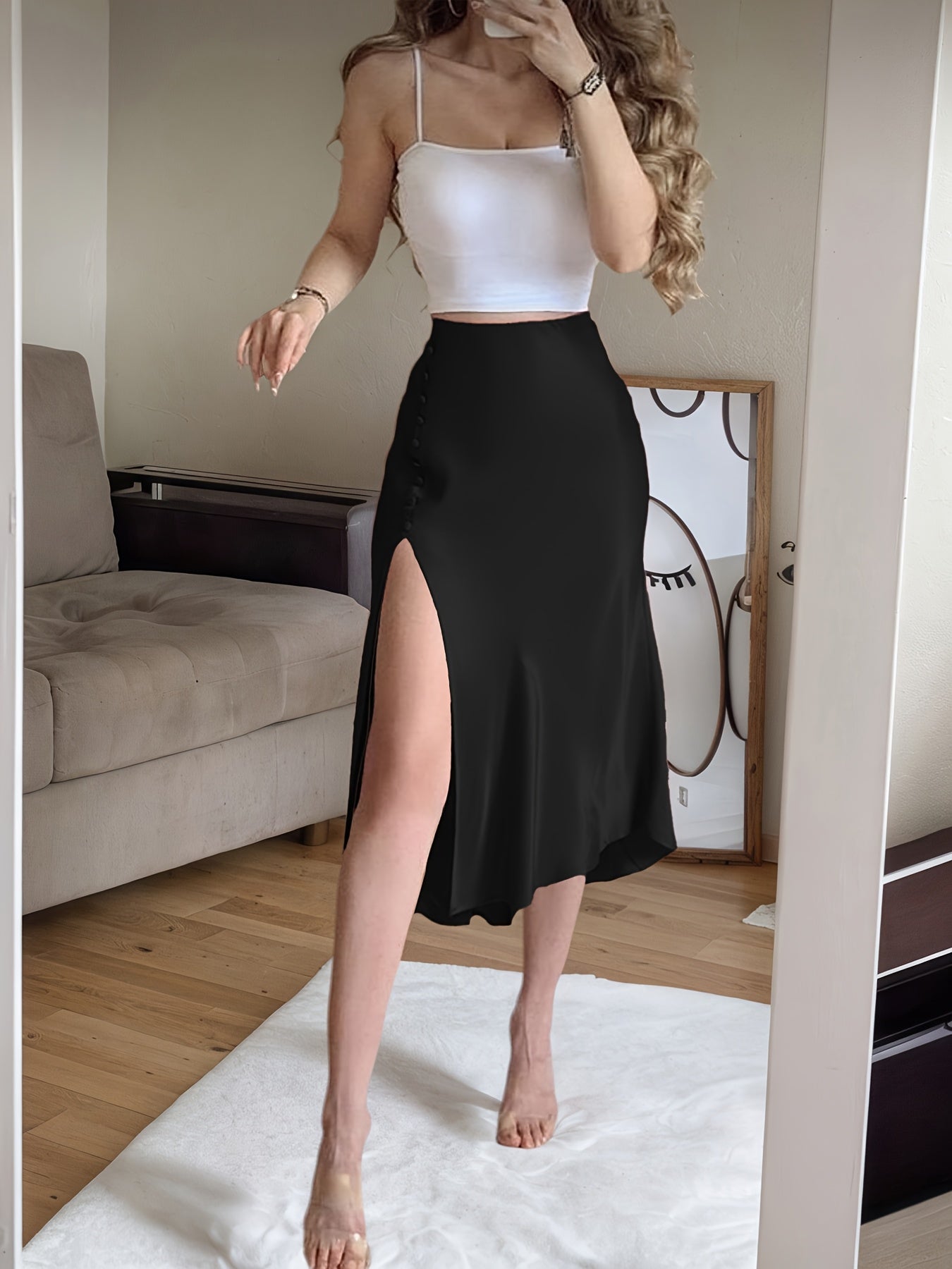 Satin & Samt Rock mit Knopfleiste – Eleganter Damen Midirock