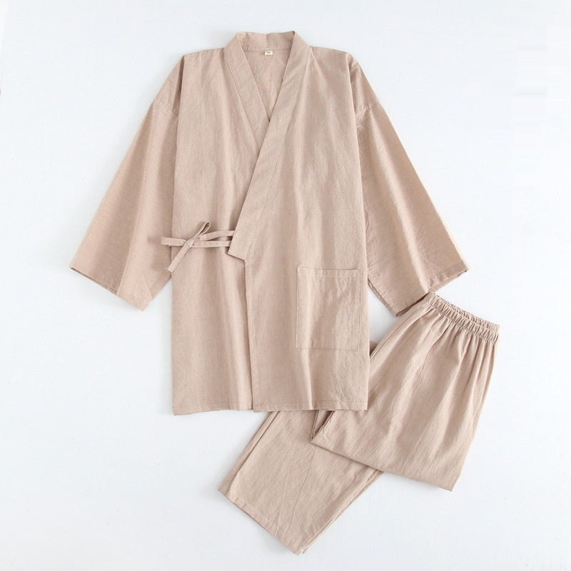 Kimono Pyjama Set Baumwolle | Gestreift Damen Herren Loungewear