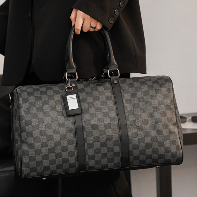 Large Crossbody Travel Bag Checkered Design - Korean Shoulder Bag