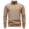 Men's Jacquard Half-Zip Pullover – Stand-Up Collar Stripe Sweater