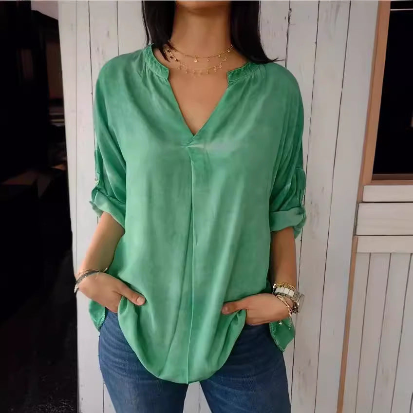 Plus Size Damenbluse Baumwolle Leinen | V-Ausschnitt Shirt