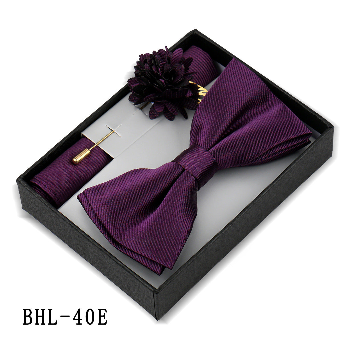 Men's Bow Tie Set Elegant Pocket Square Brooch Gift