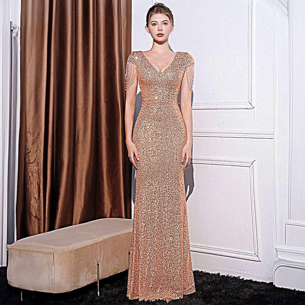 Women's Sequin Maxi Dress | Elegant Slim-Fit Evening Gown