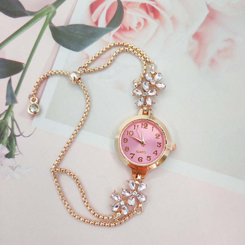 Ladies' Luxury Wristwatch, Flower Shape – Jewelry Watch with Rhinestones