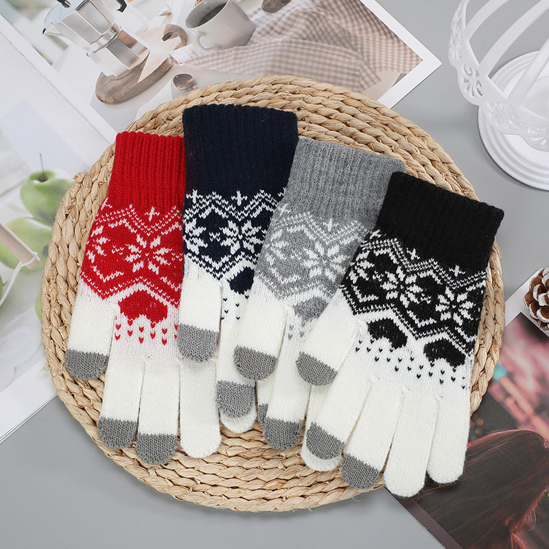 Touchscreen Winterhandschuhe Damen | Strick Schneeflocken Xmas