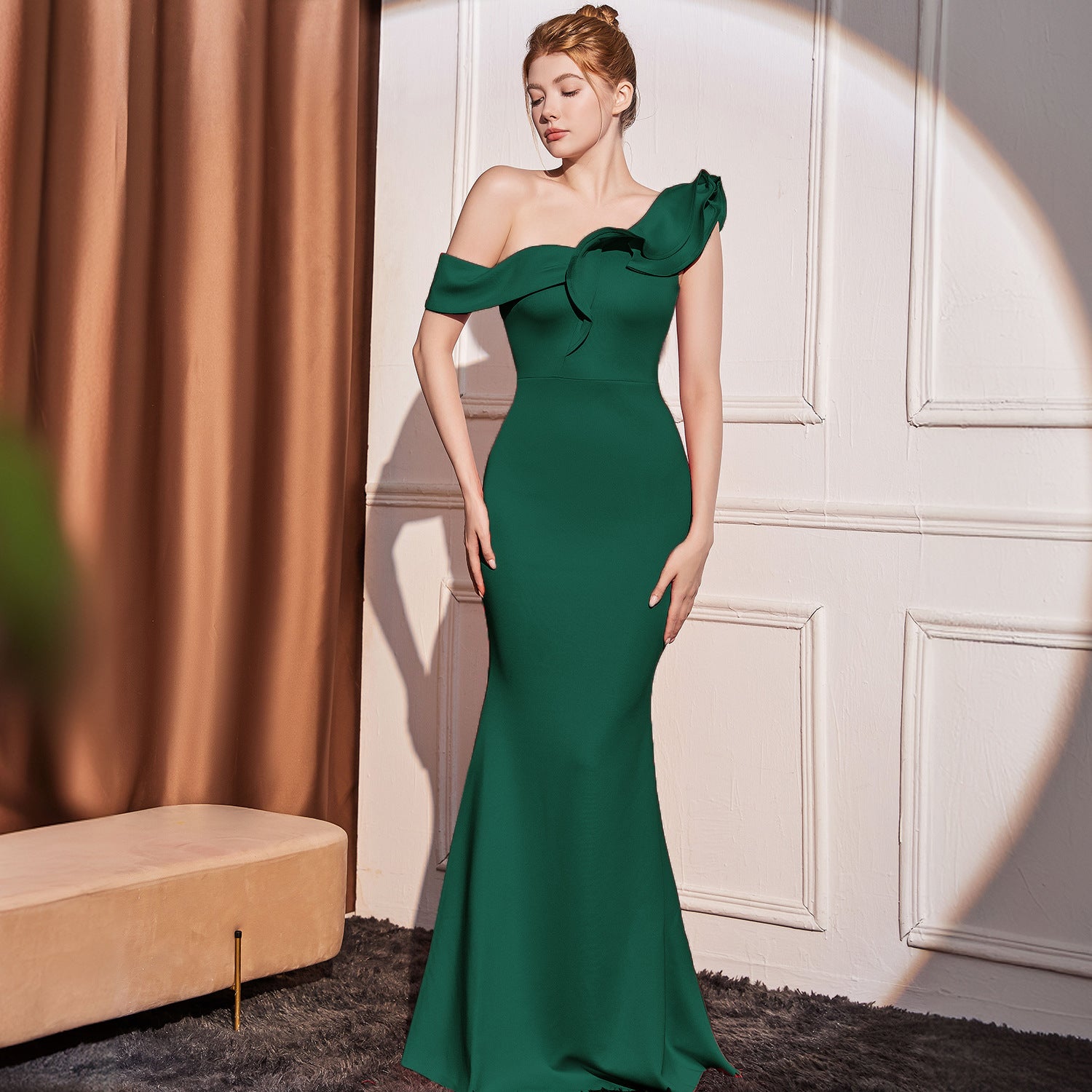 Luxury One-Shoulder Evening Dress | Elegant Maxi Dress with Slit