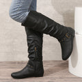 Women's Retro Leather Boots – Round Toe with Buckle Straps