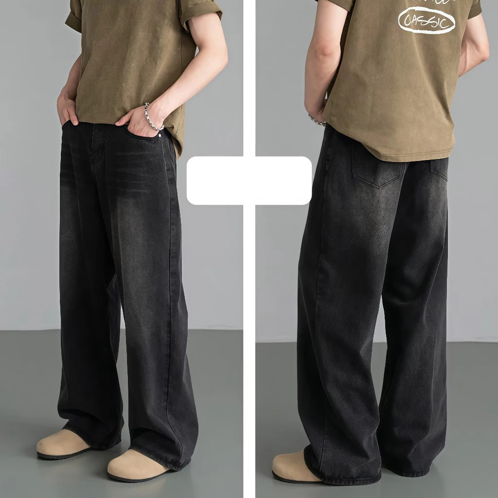 Men's Vintage Distressed Jeans – Loose Fit Straight Leg Pants