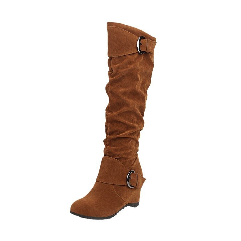 Damen Kniehohe Keilabsatz Boots – Britischer High Top Stil