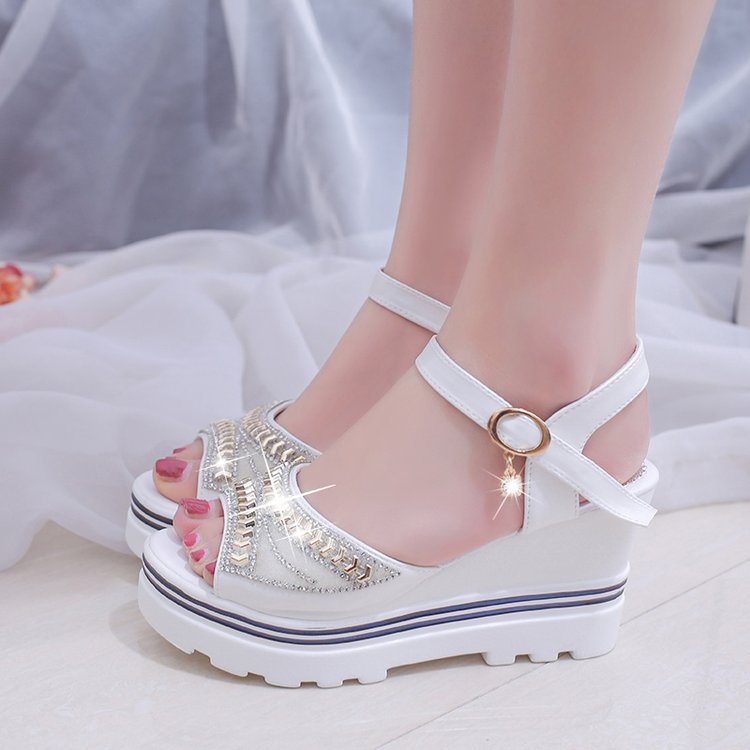 Women's Wedge Sandals Rhinestone | Summer Platform Sandals Elegant