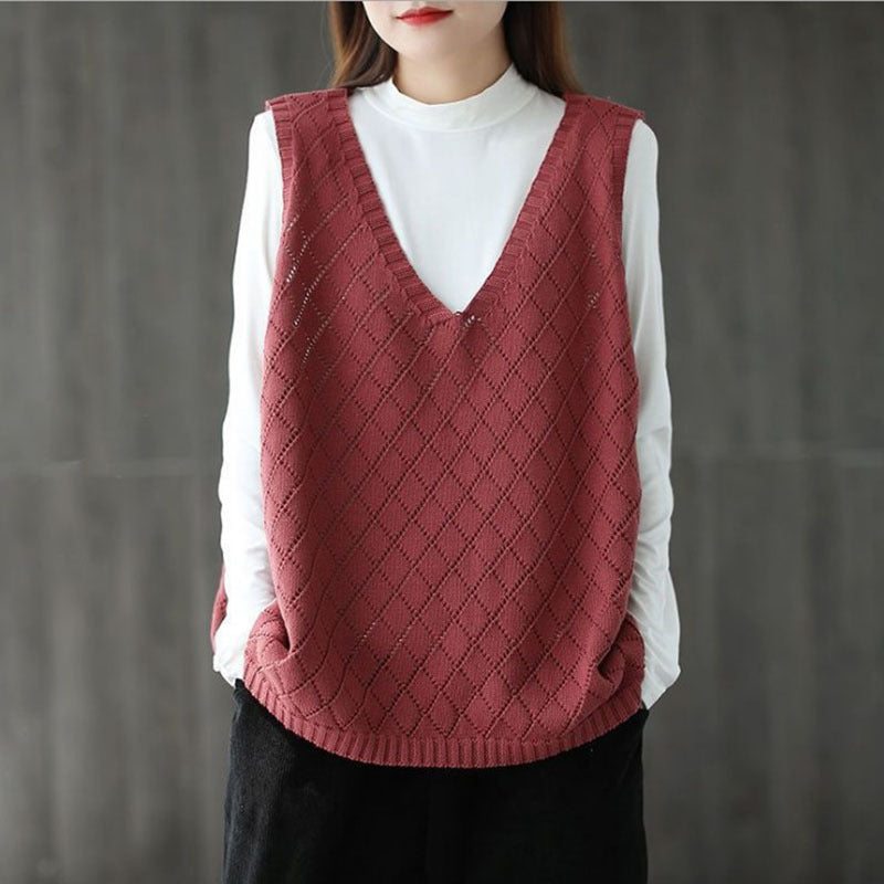 Damen Strickweste mit Cut-Out Muster – Retro, Locker & Stilvoll