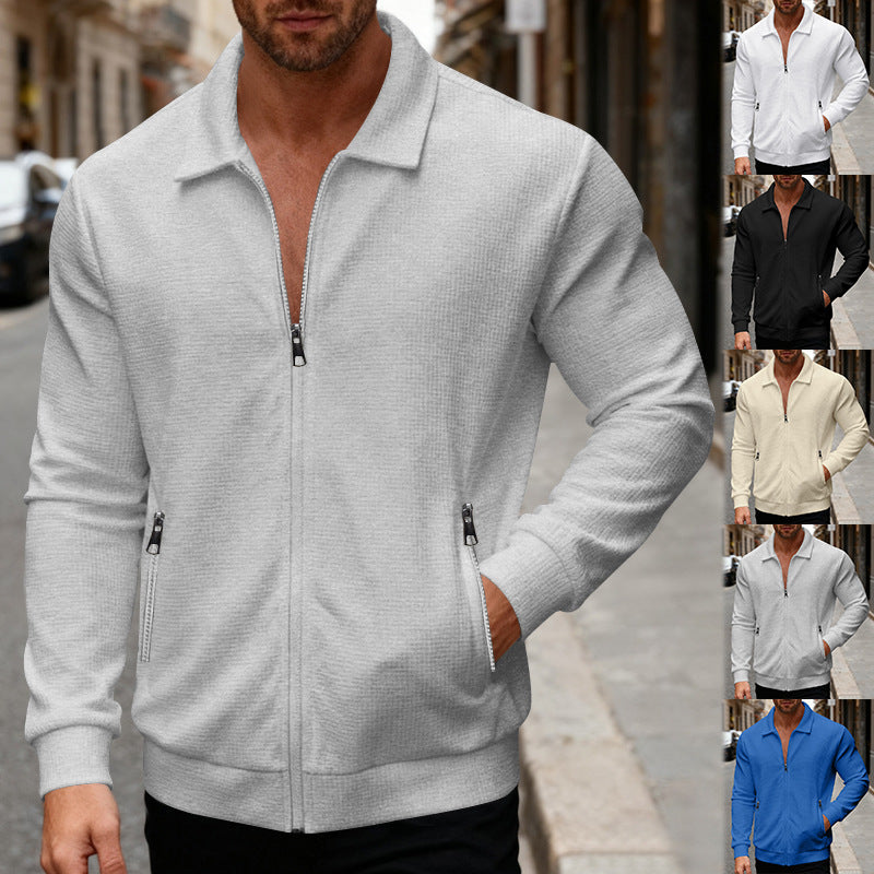 Men's Waffle Knit Zip-Up Jacket – Stylish Collar Jacket