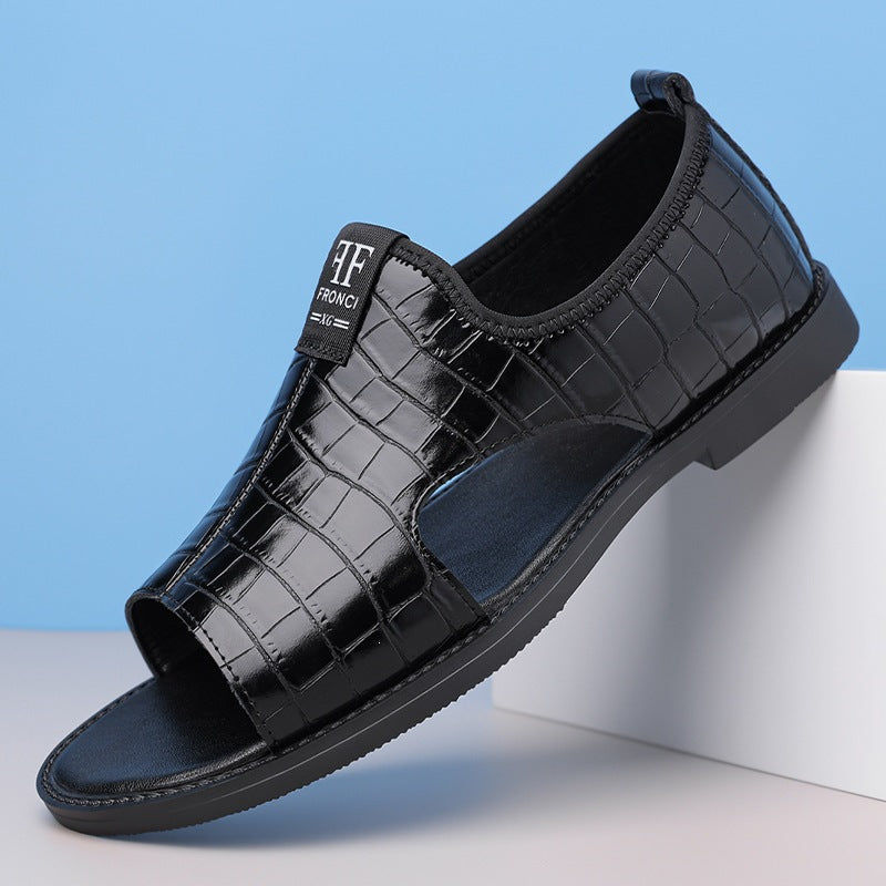Men's Leather-Look Mules with Embossing Open Summer Sandals