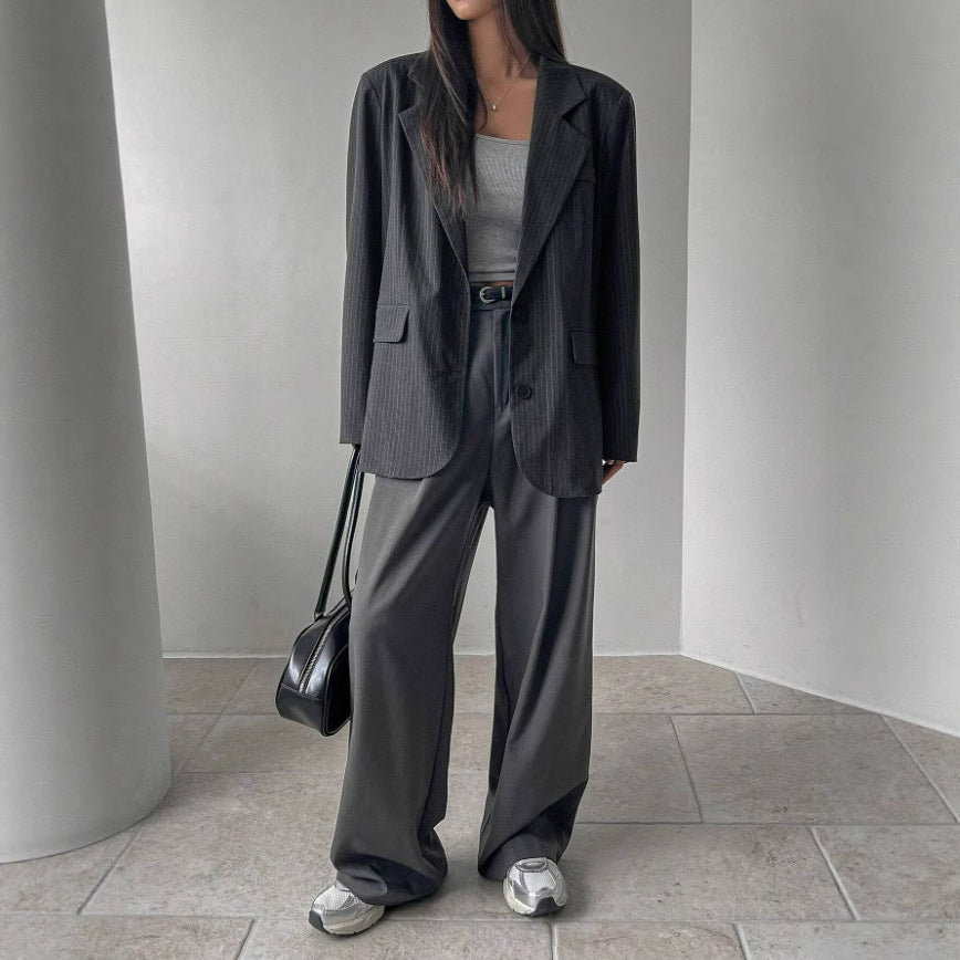 Damen Streifenmantel Elegant Lang | Moderner Casual Coat
