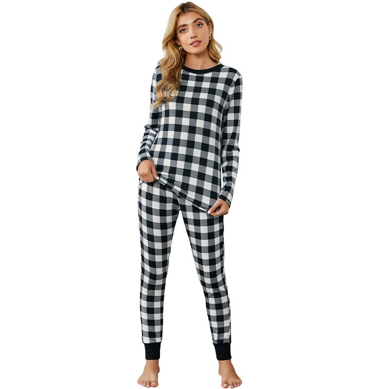 Women's Checked Pyjama Set – Long Sleeve Top & Trousers Homewear